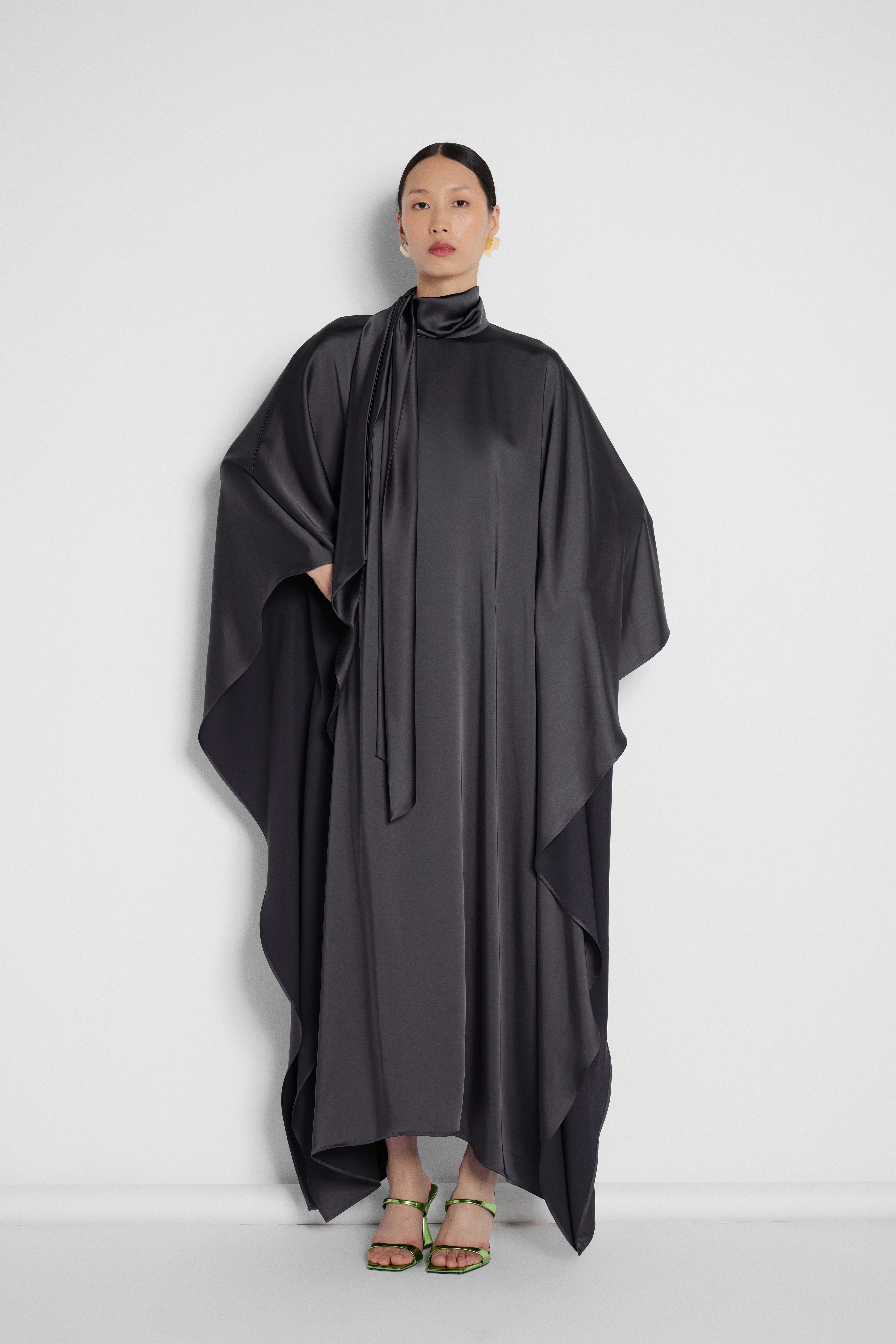 Satin Dress with Neckline Black