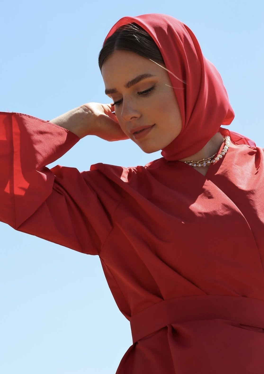 Volan Detaylı Tafta Kaftan Kırmızı