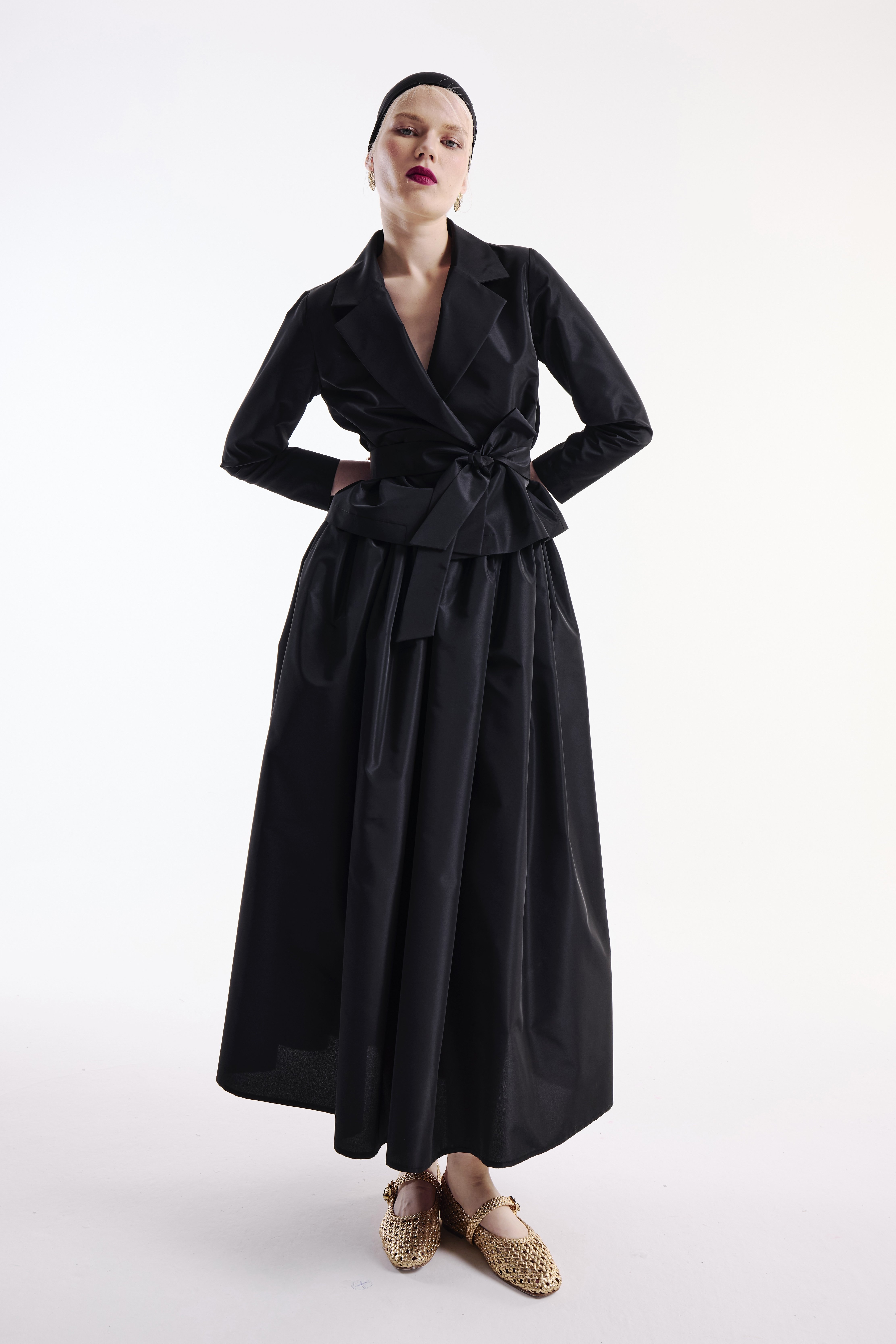 Jacket Skirt Taffeta Suit Black