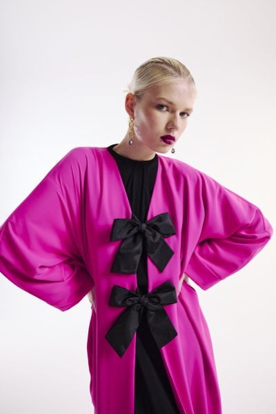 Abaya Fiyonk Detaylı Pembe