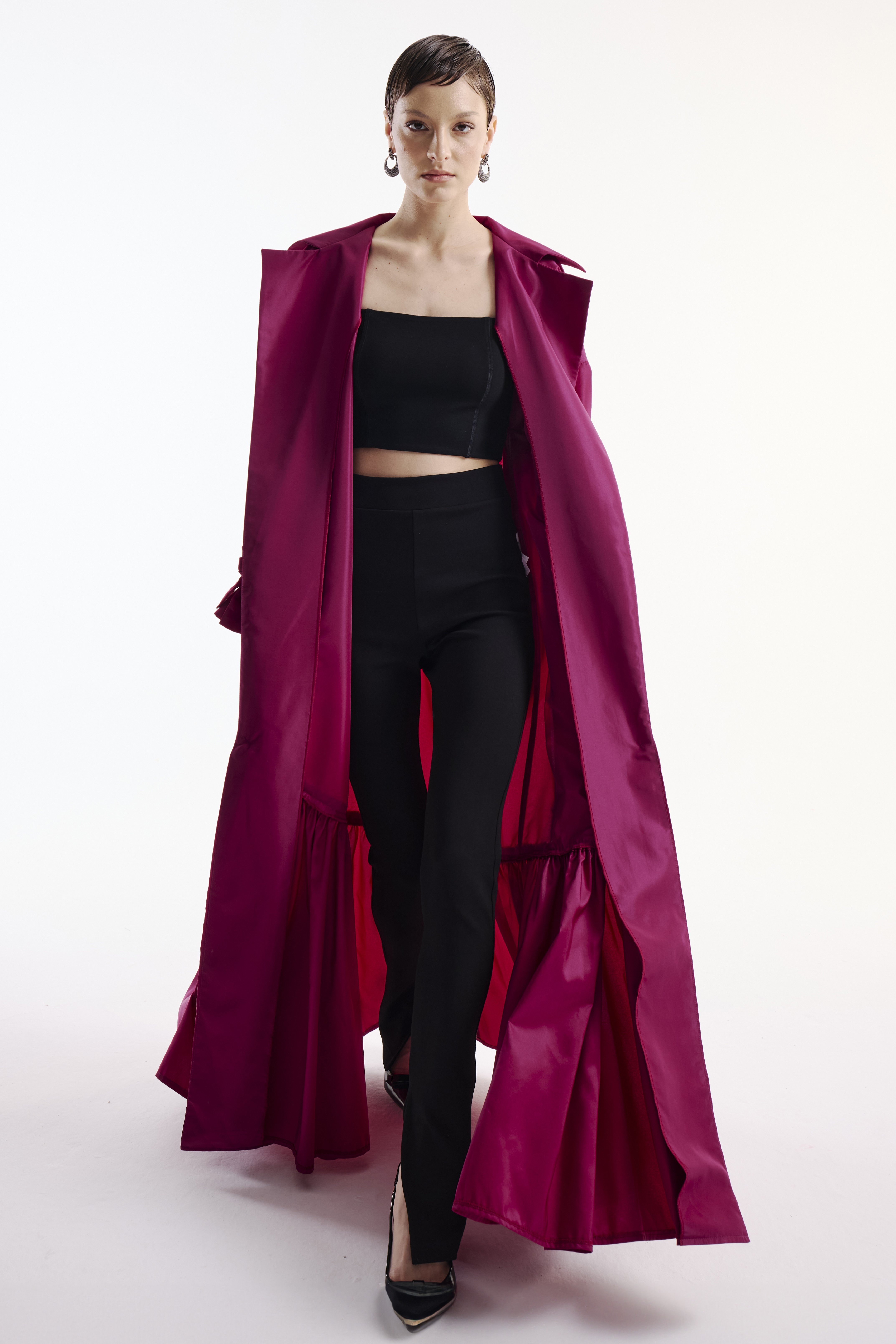 Kaftan with Flounce Detail Cherry