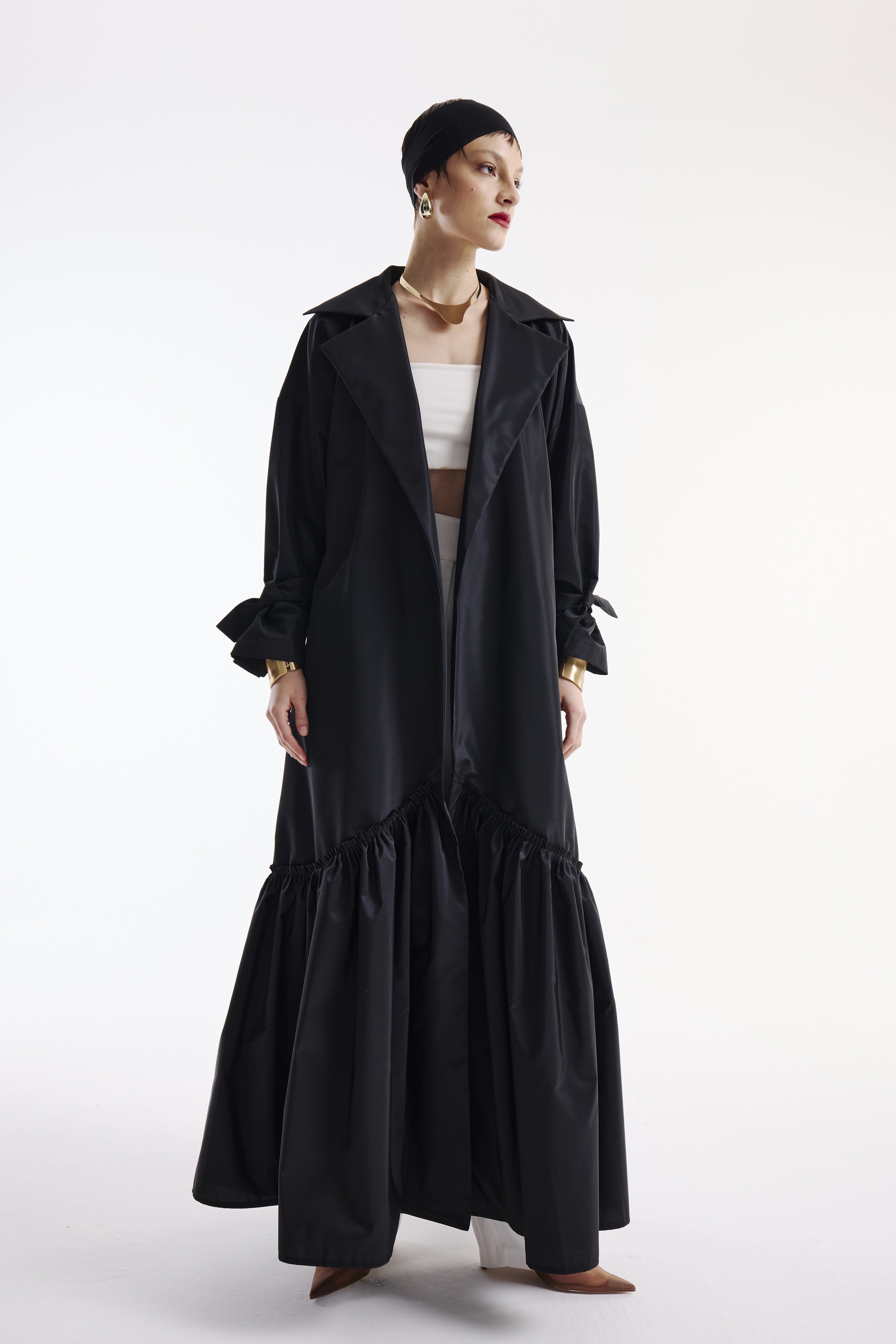 Volan Detaylı Kaftan Siyah