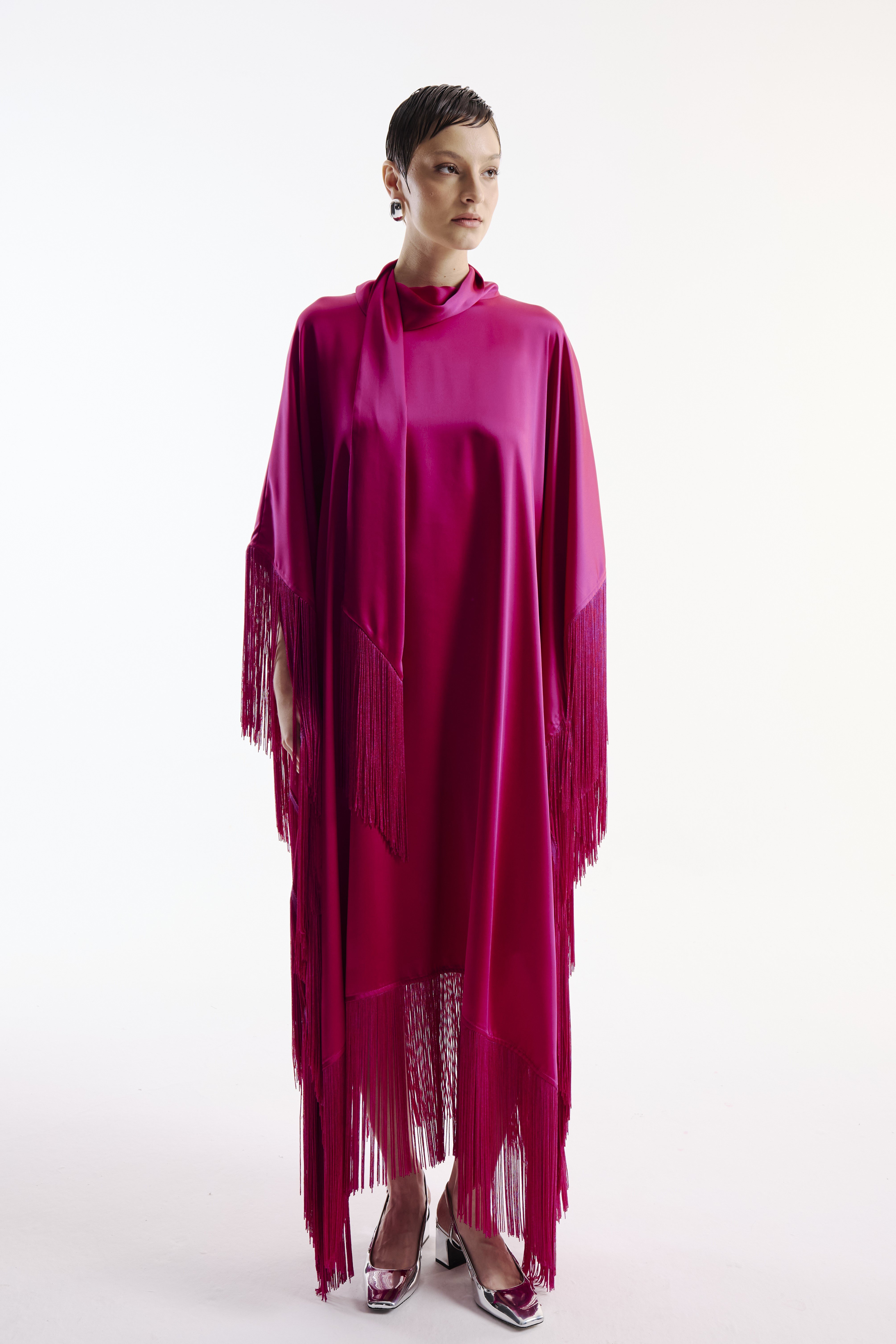 Robe à franges fuchsia