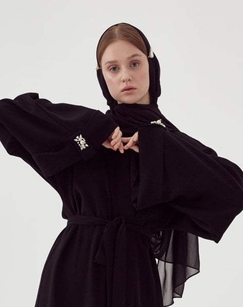 Apolet Kol Taş Detaylı Abaya