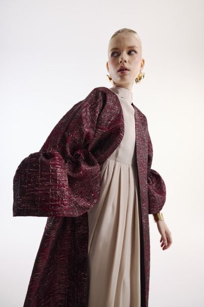 Brokar Kaftan Volan Kollu Bordo