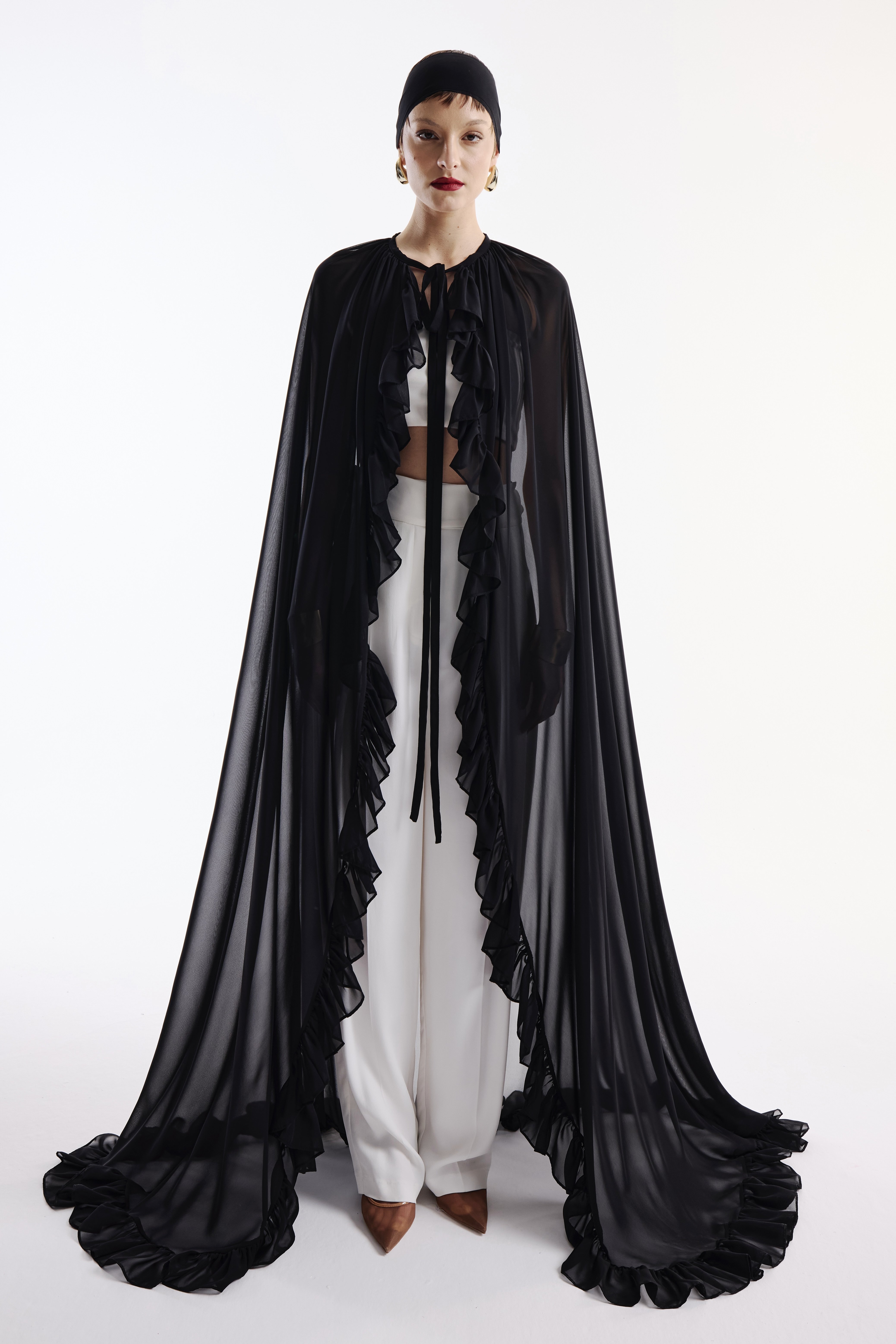 Şifon Pelerin Volanlı