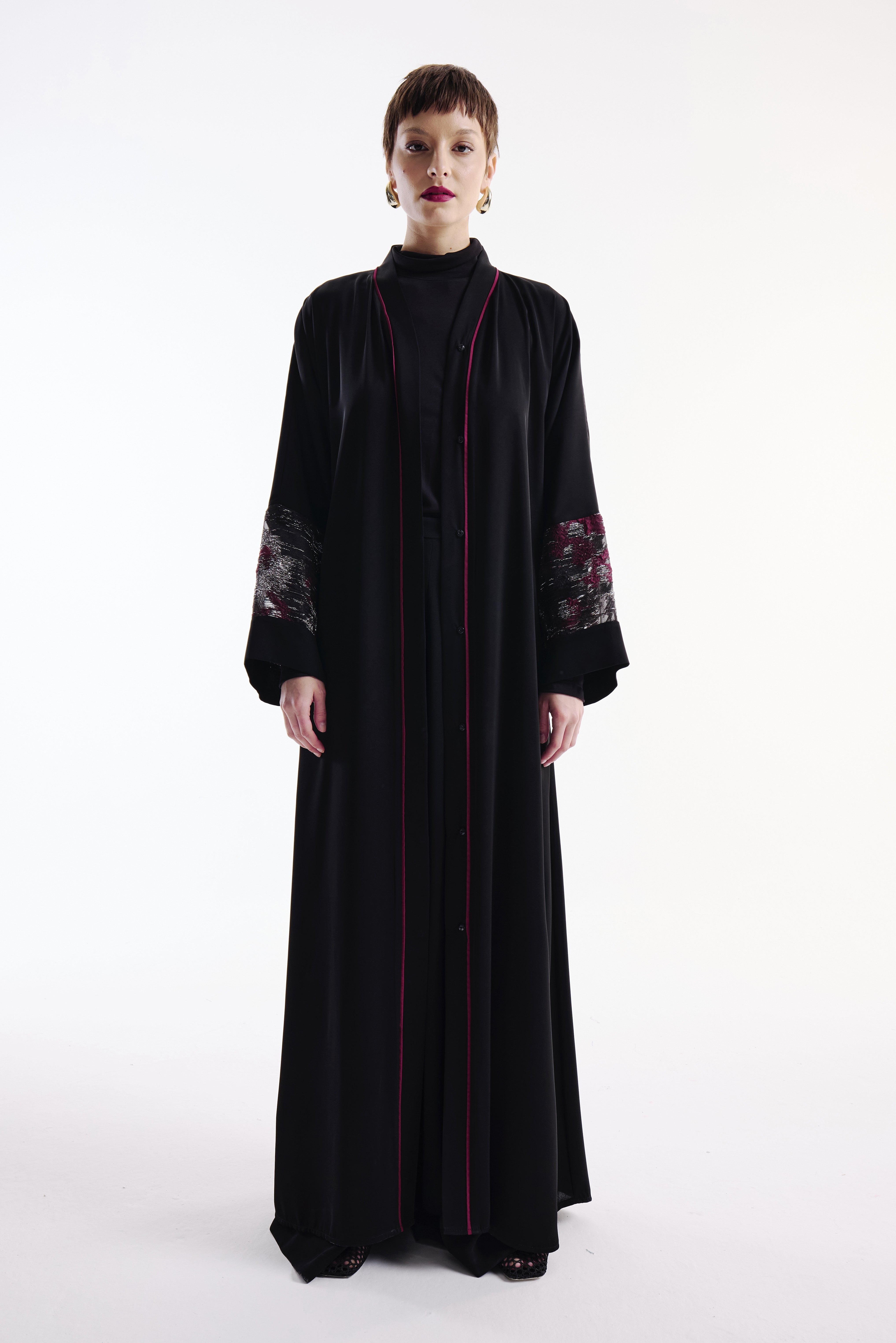 Brokar Kollu Bordo Biyeli Abaya