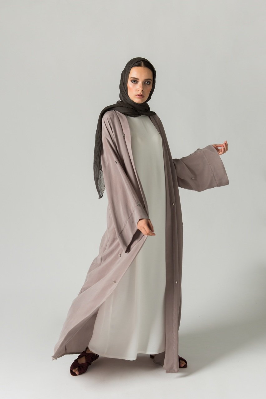 Cupro Taş İşleme Detaylı Abaya Gri