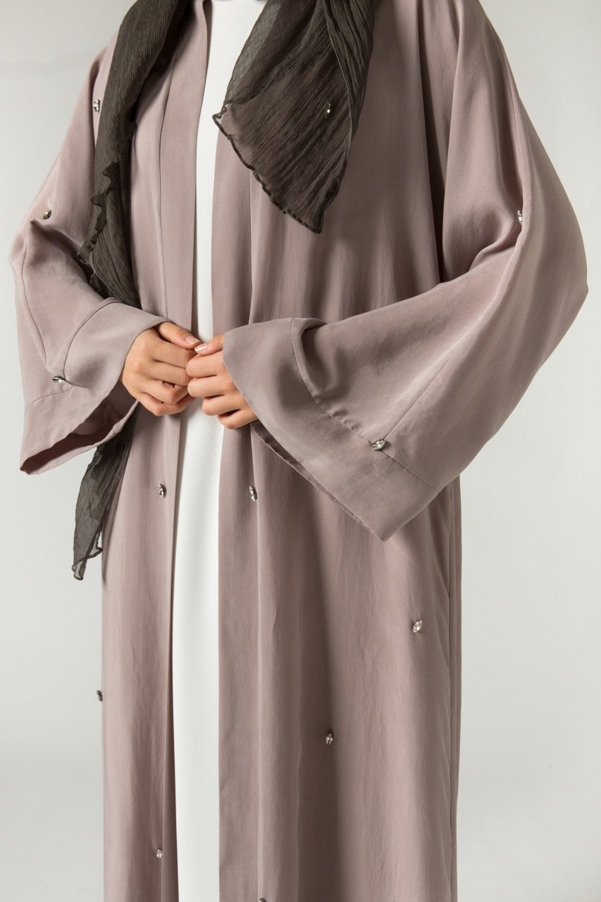 Cupro Taş İşleme Detaylı Abaya Gri