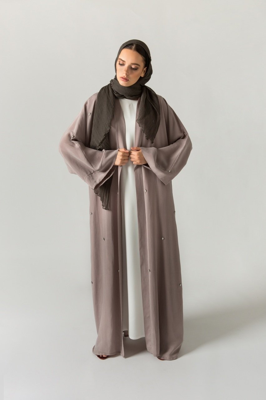Cupro Taş İşleme Detaylı Abaya Gri