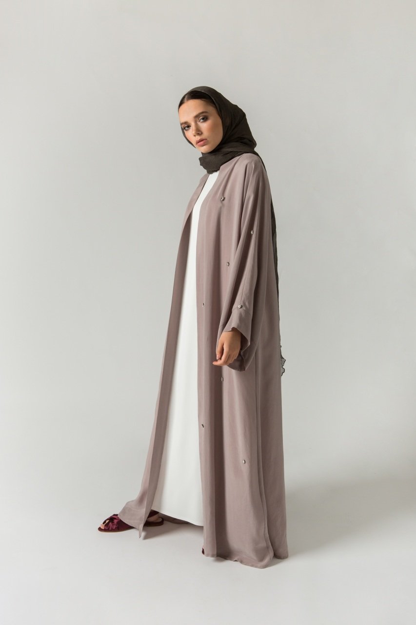 Cupro Taş İşleme Detaylı Abaya Gri