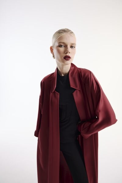 Saten Abaya Bordo & Şal