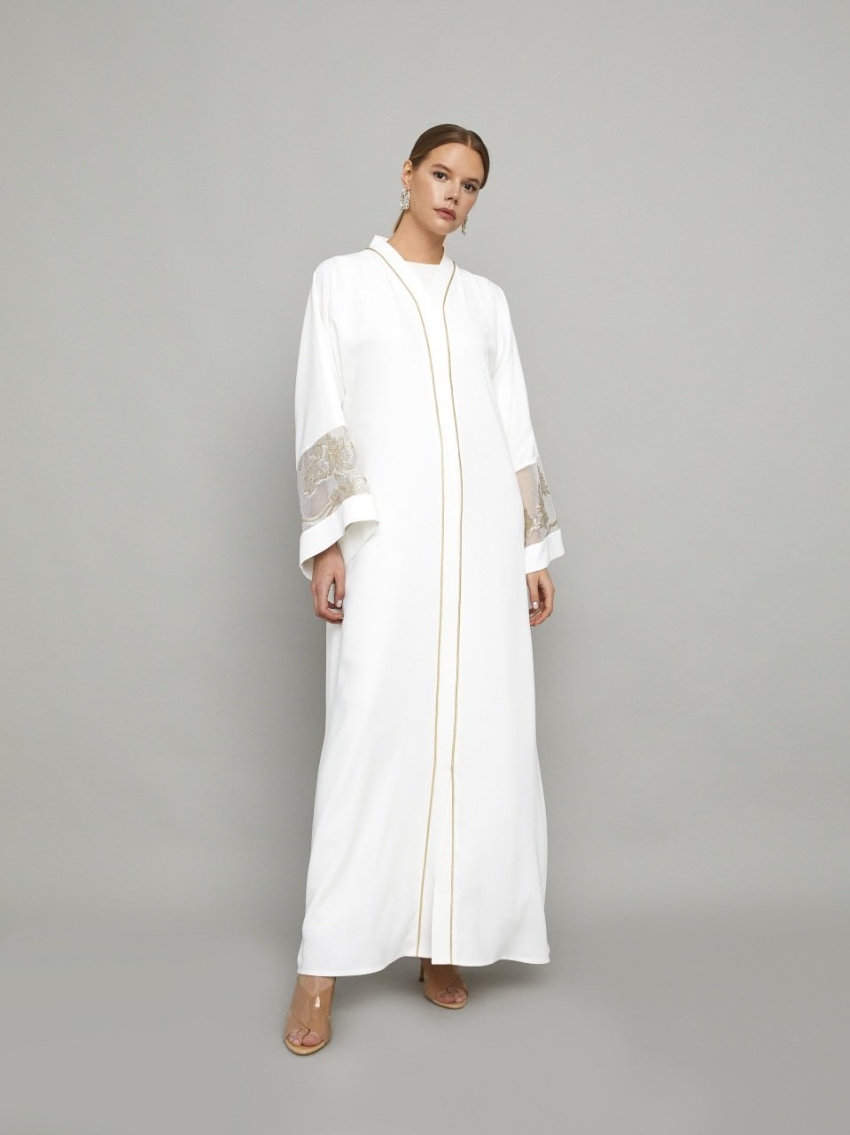 Brokar Kol Detaylı Abaya Beyaz