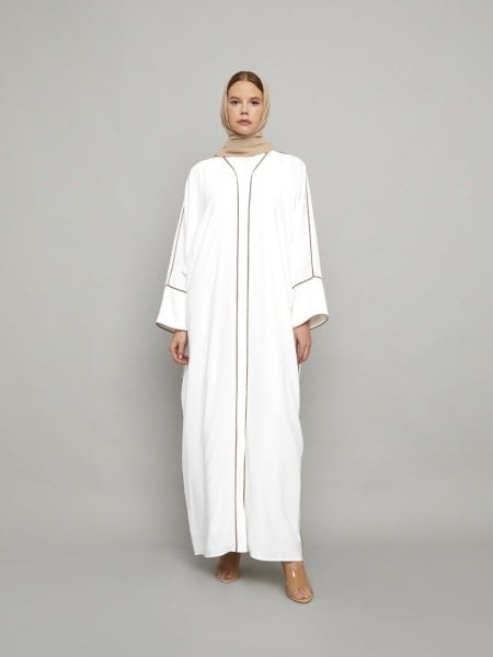 Mink Tie Bat Sleeve Abaya White