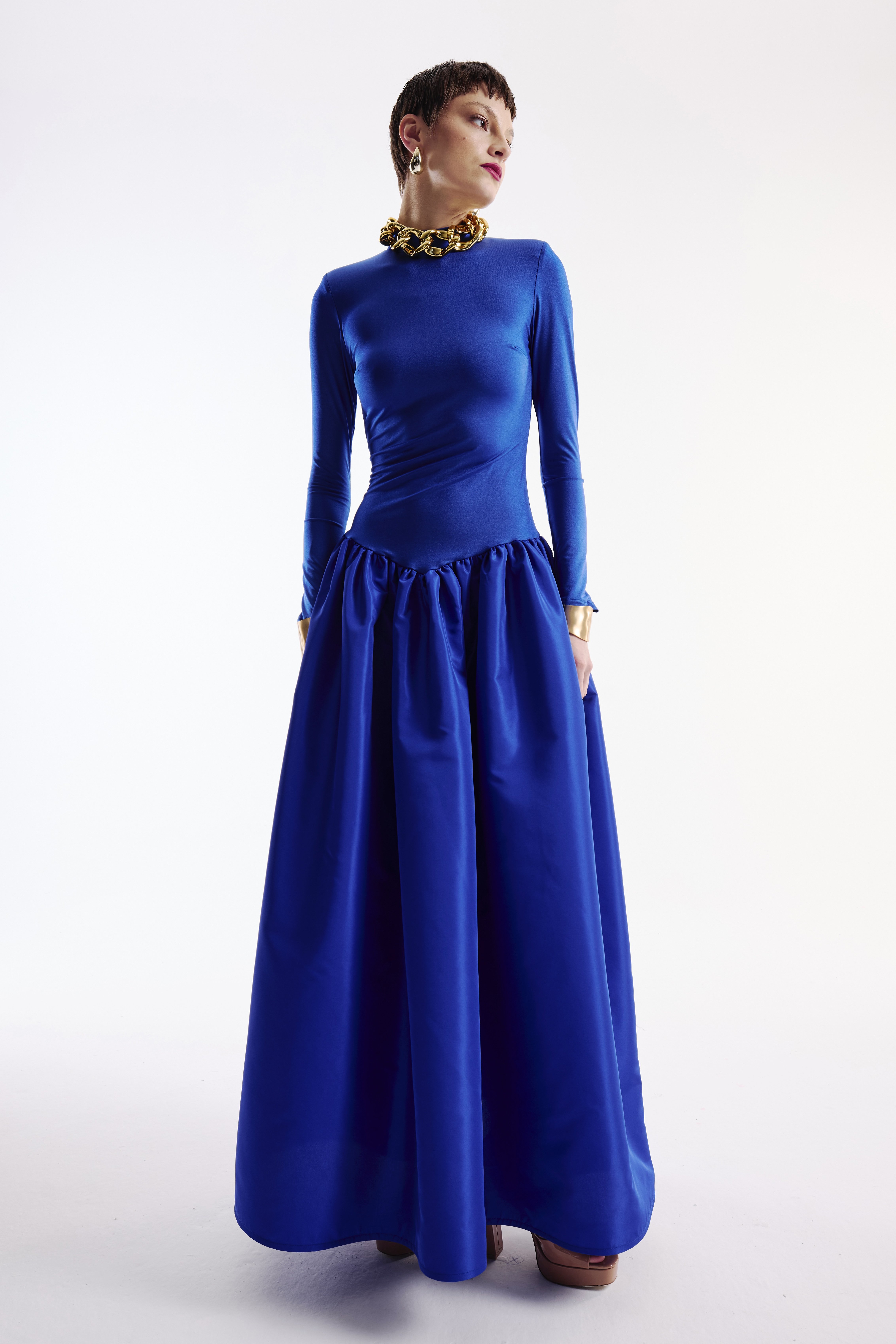 Korsaj Detaylı Elbise Saks