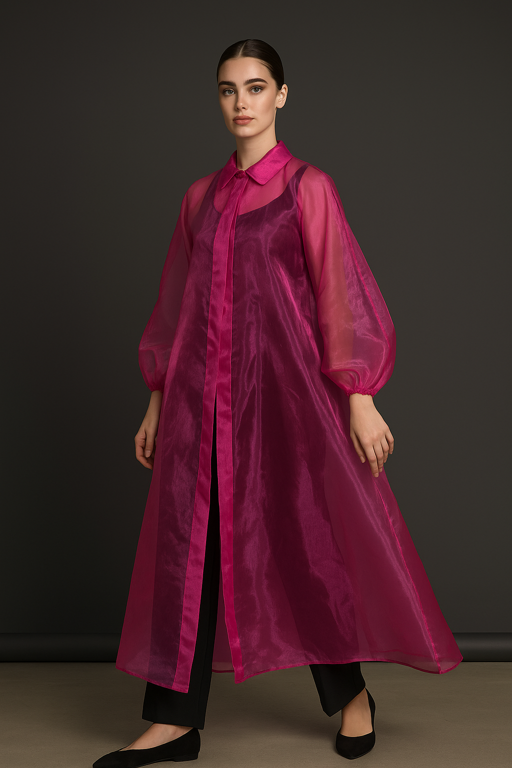 Organze Elbise Fuşya Pembe