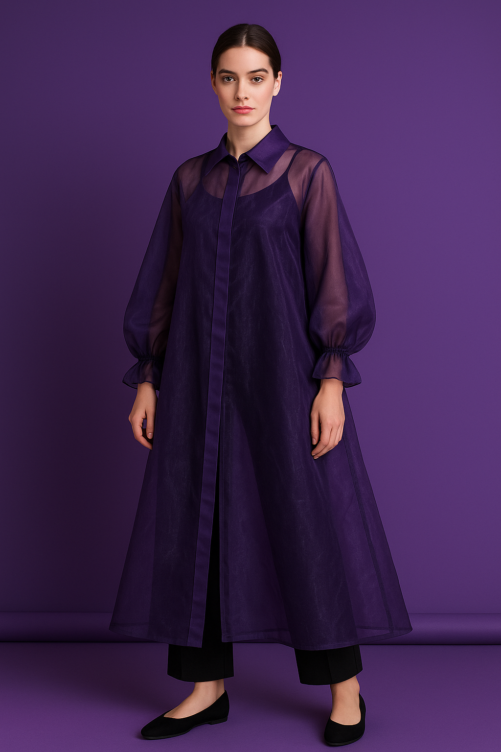 Organze Elbise Koyu Mor