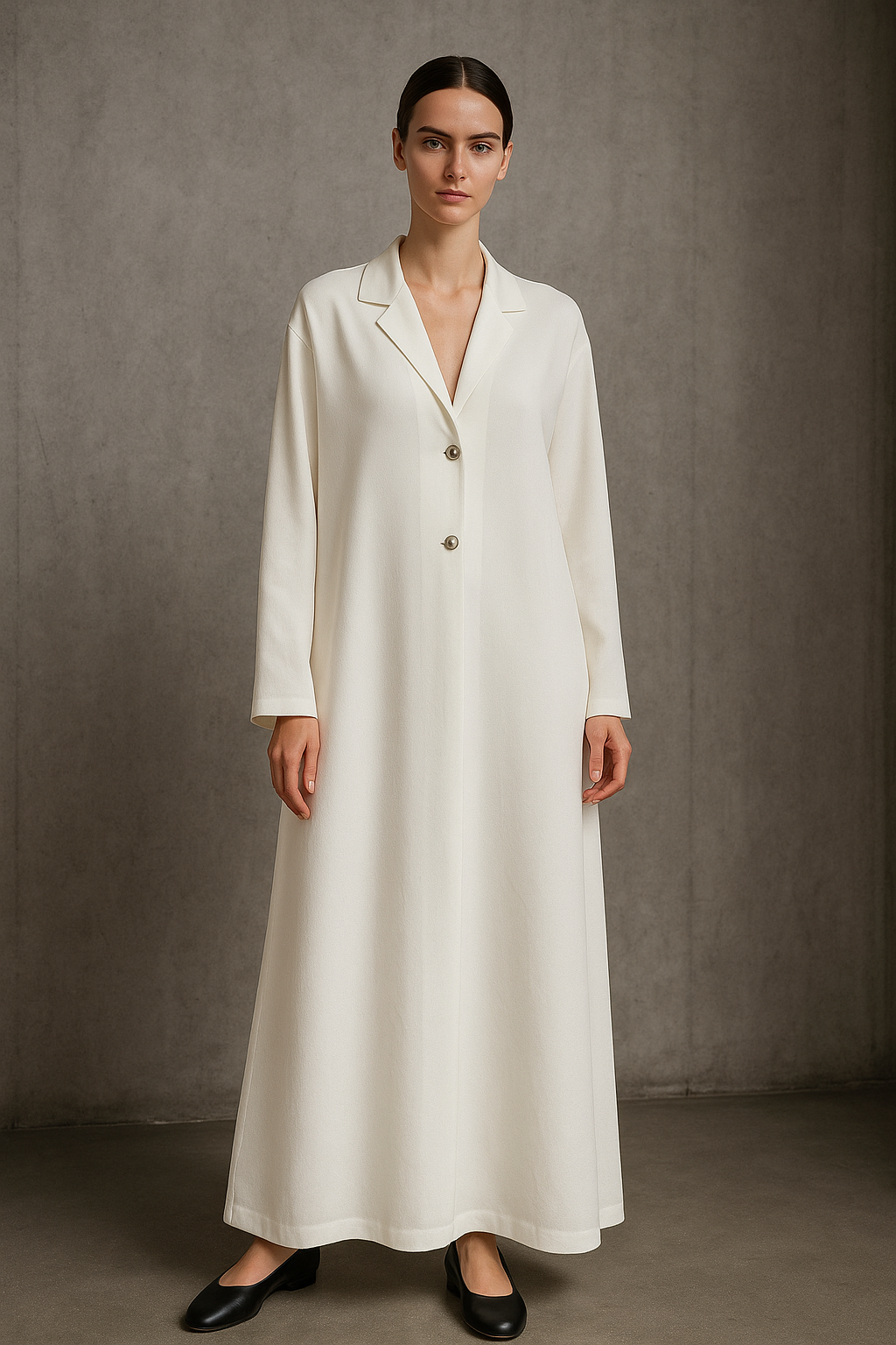 Metal Düğmeli Abaya Beyaz