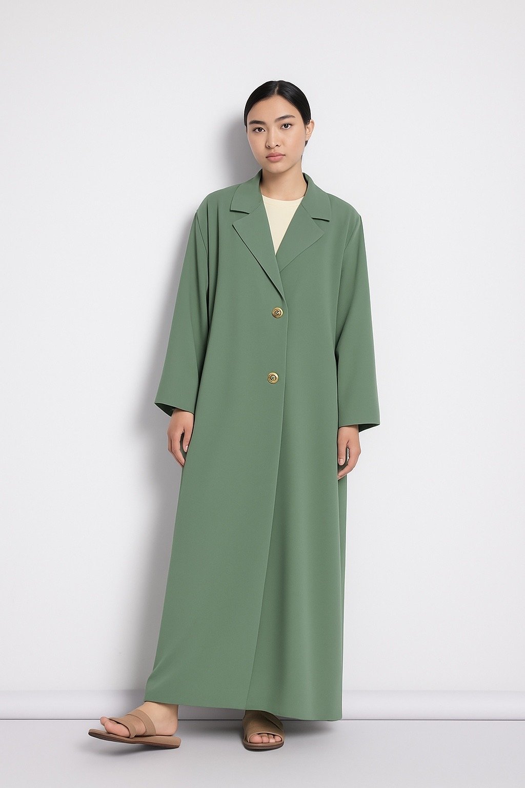 Metal Düğmeli Abaya Küf Yeşili