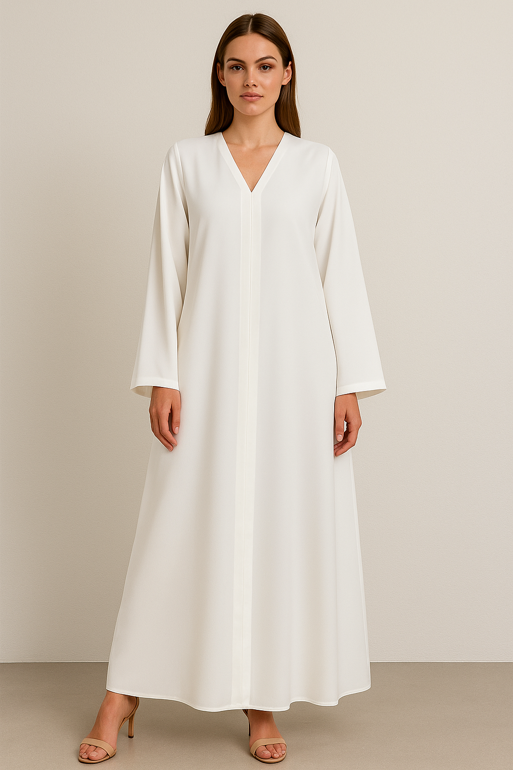 Gizli Çıtçıt Detaylı Abaya Ekru