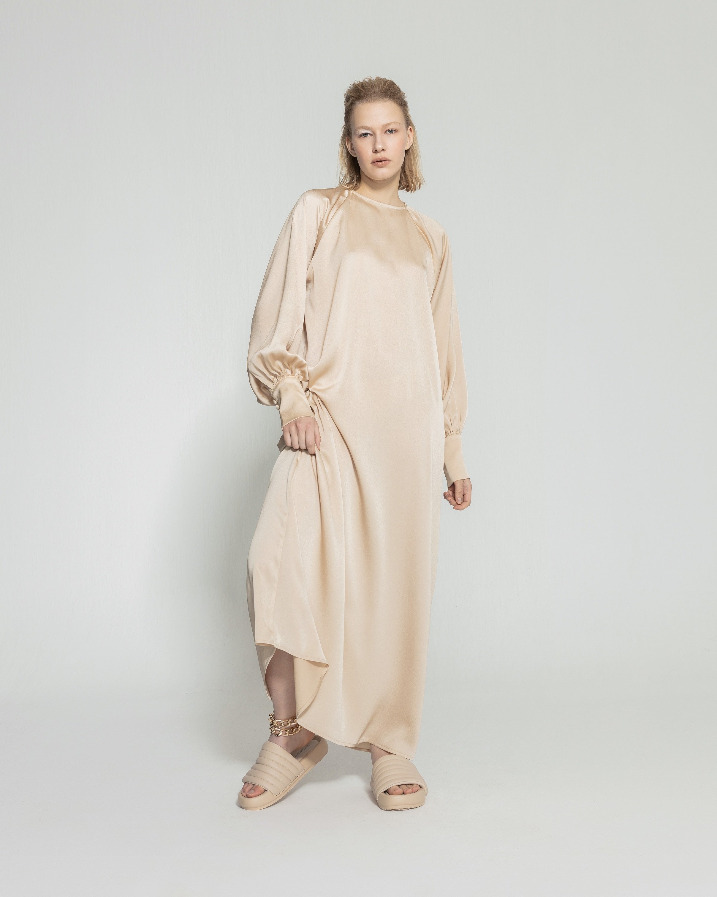 Saten Elbise Manşet Kollu Gold