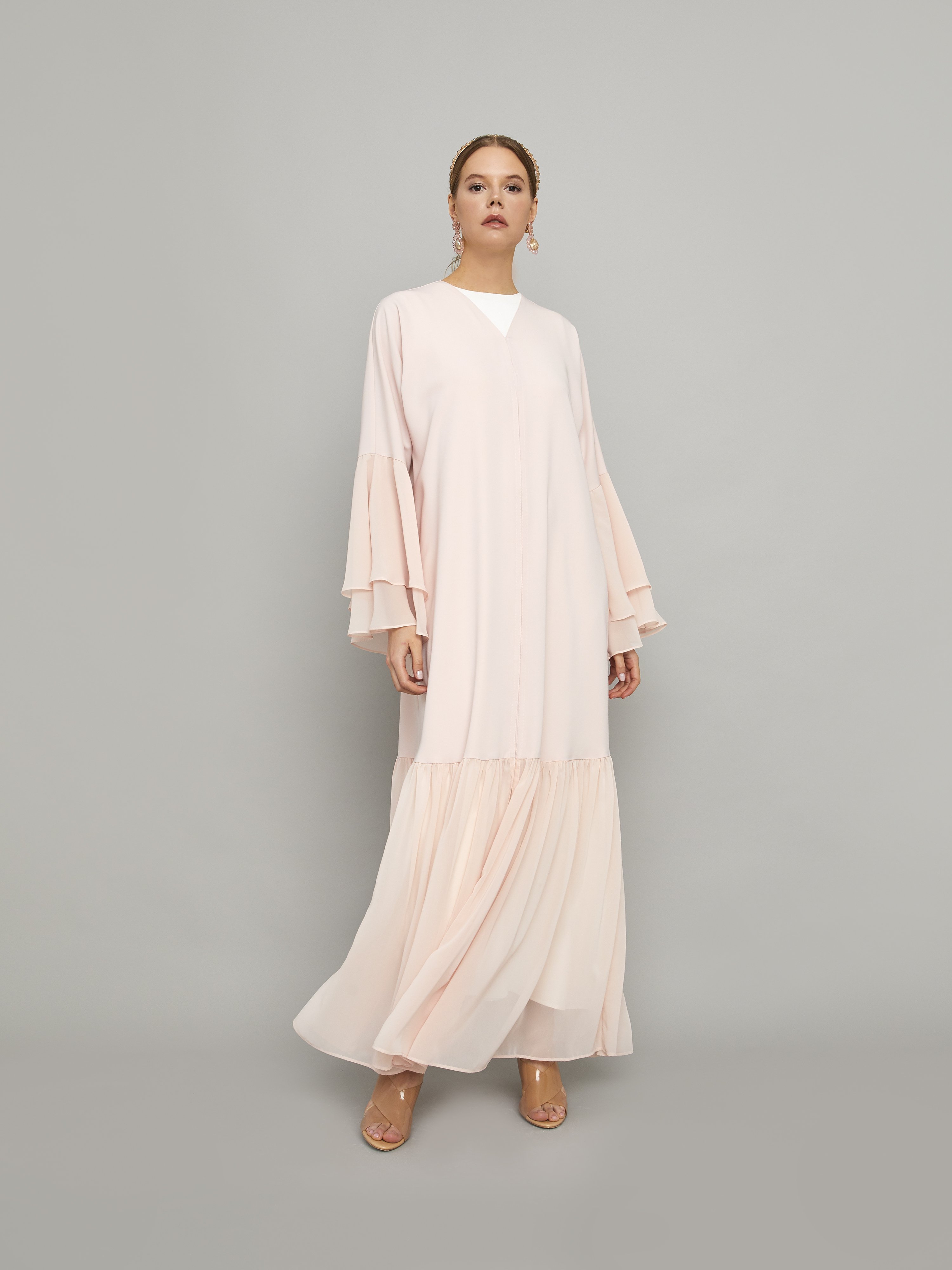 Volan Detaylı Abaya Somon