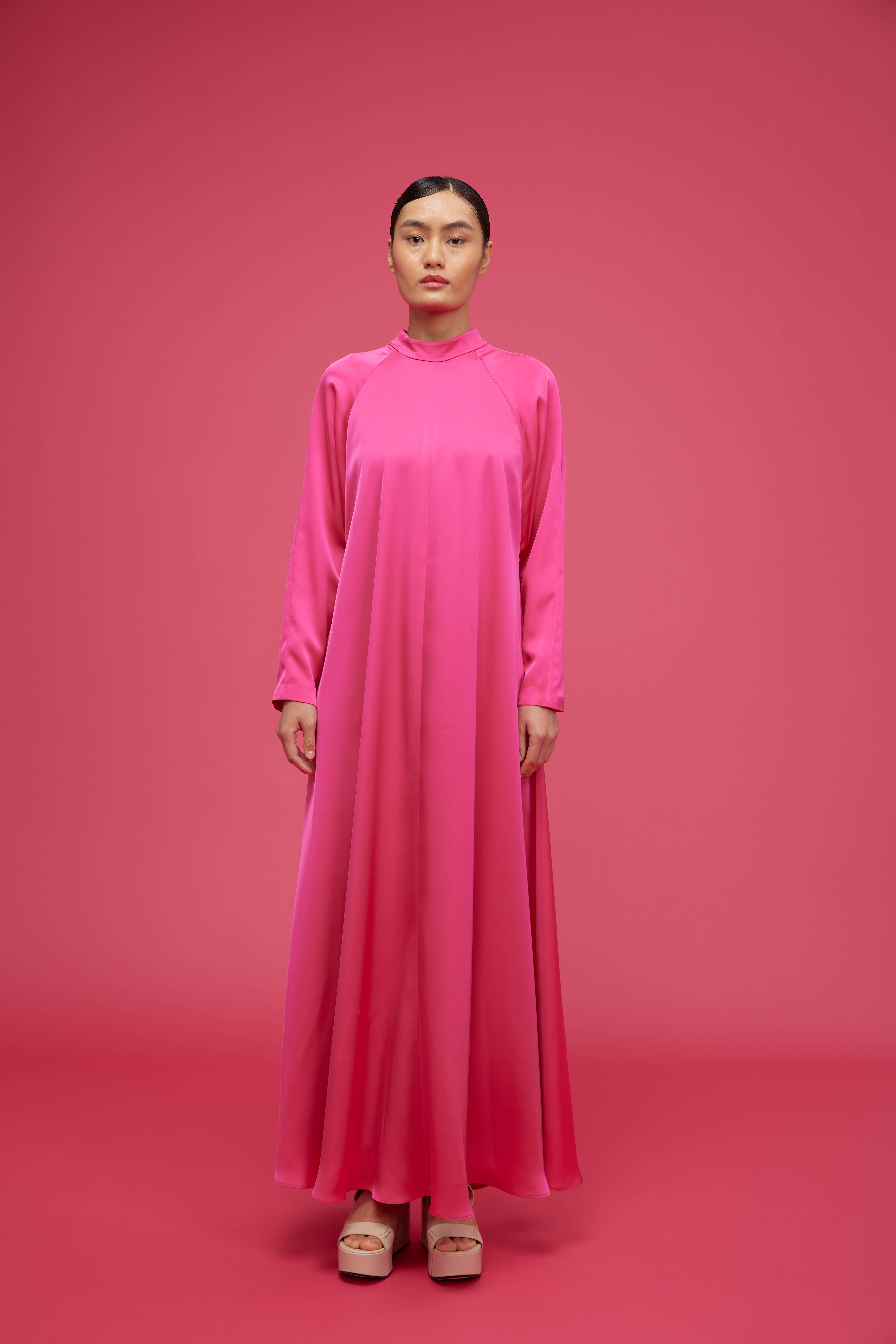 Saten Kloş Elbise Pembe