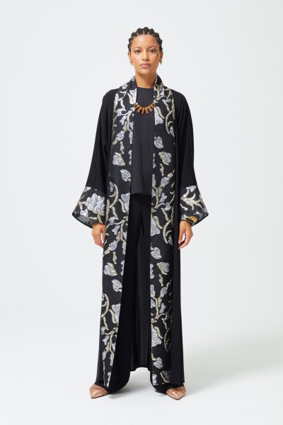 Brokar Garnili Abaya Siyah + Şal