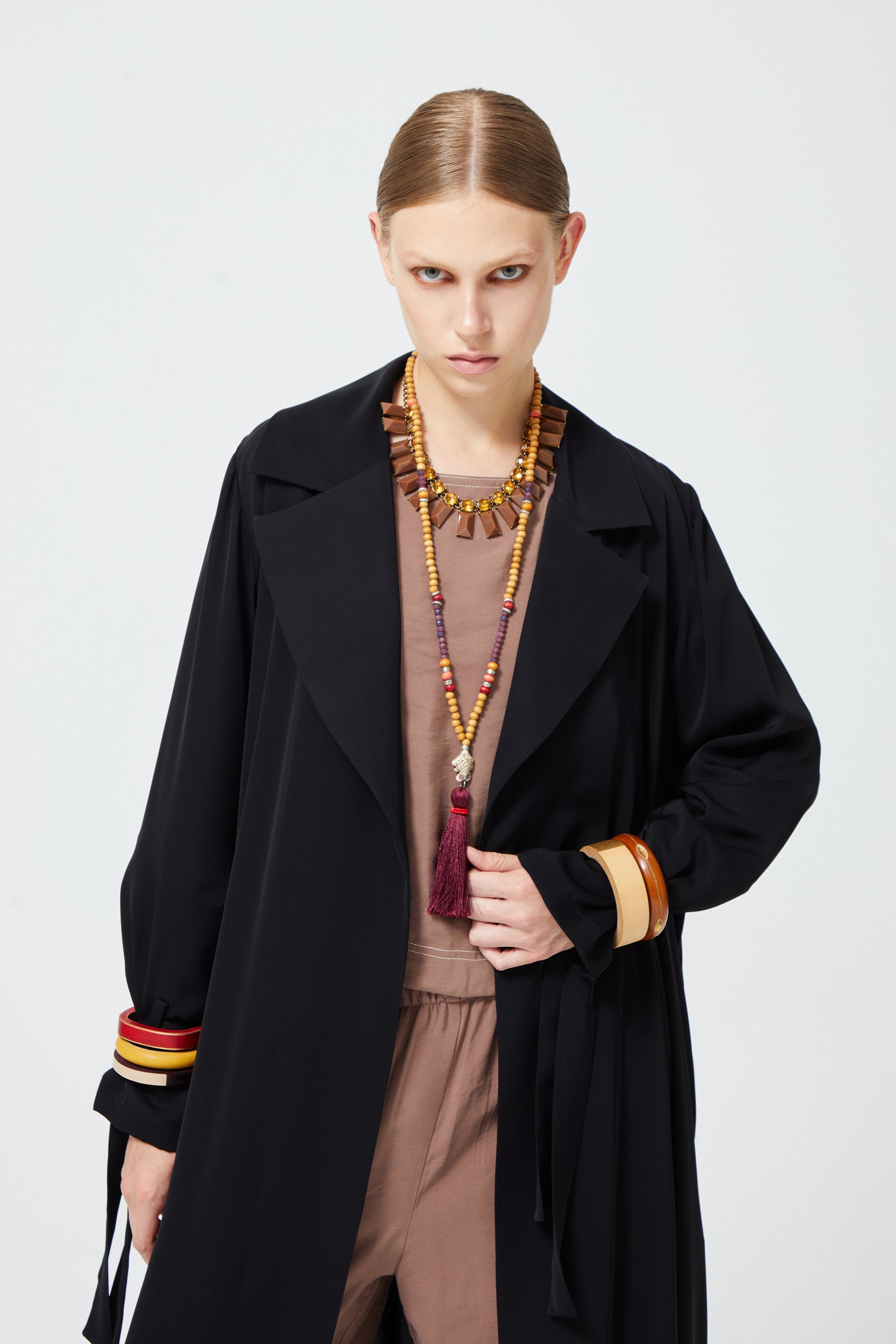 Jacket Collar Detailed Pocket Abaya Black