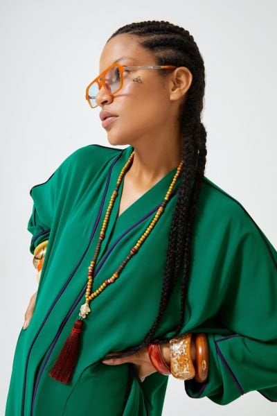 Abaya Yeşil Mor Biyeli