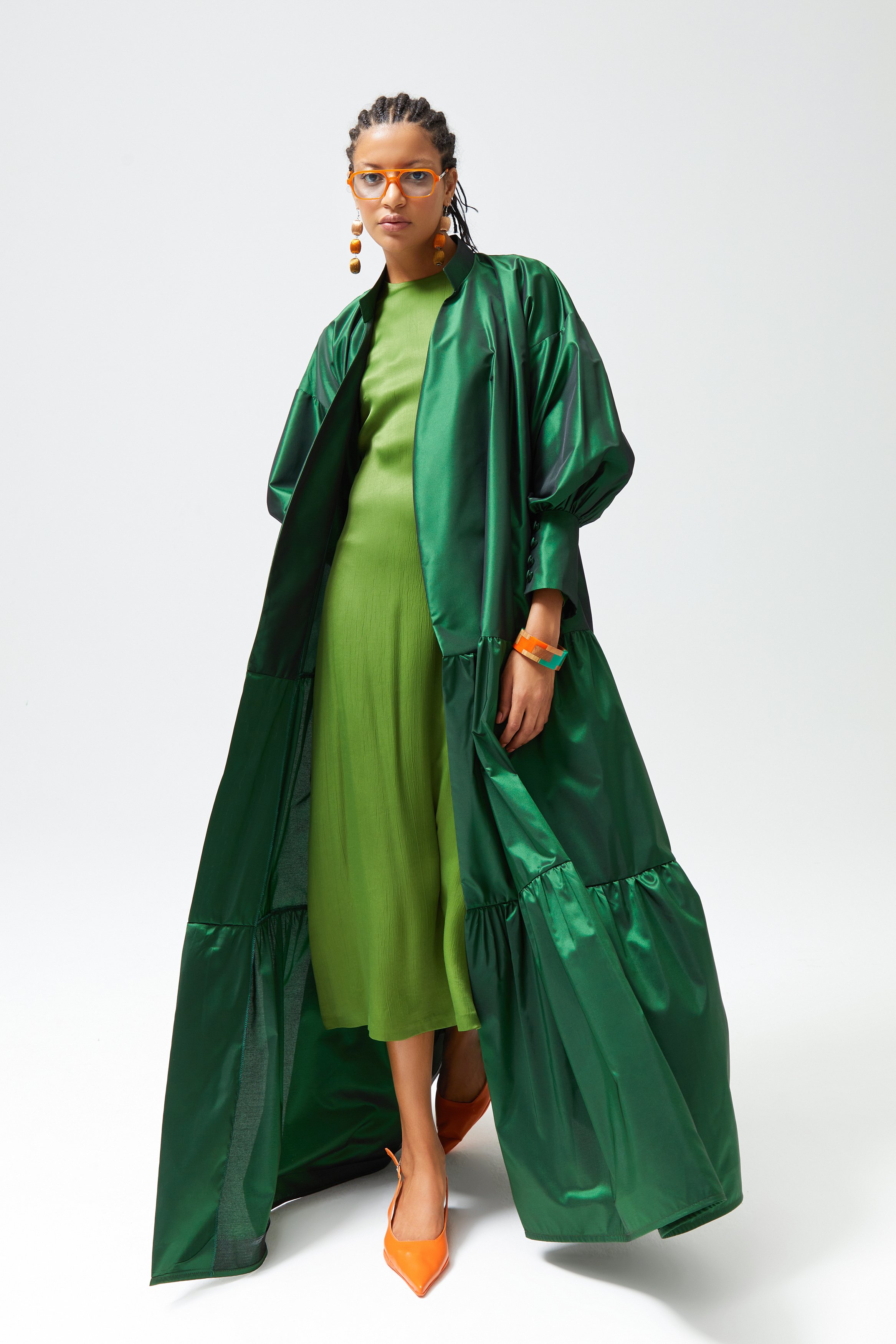 Tafta Kaftan Volan Detaylı Zümrüt Yeşili | KAFTAN | 3500 TL Üzeri