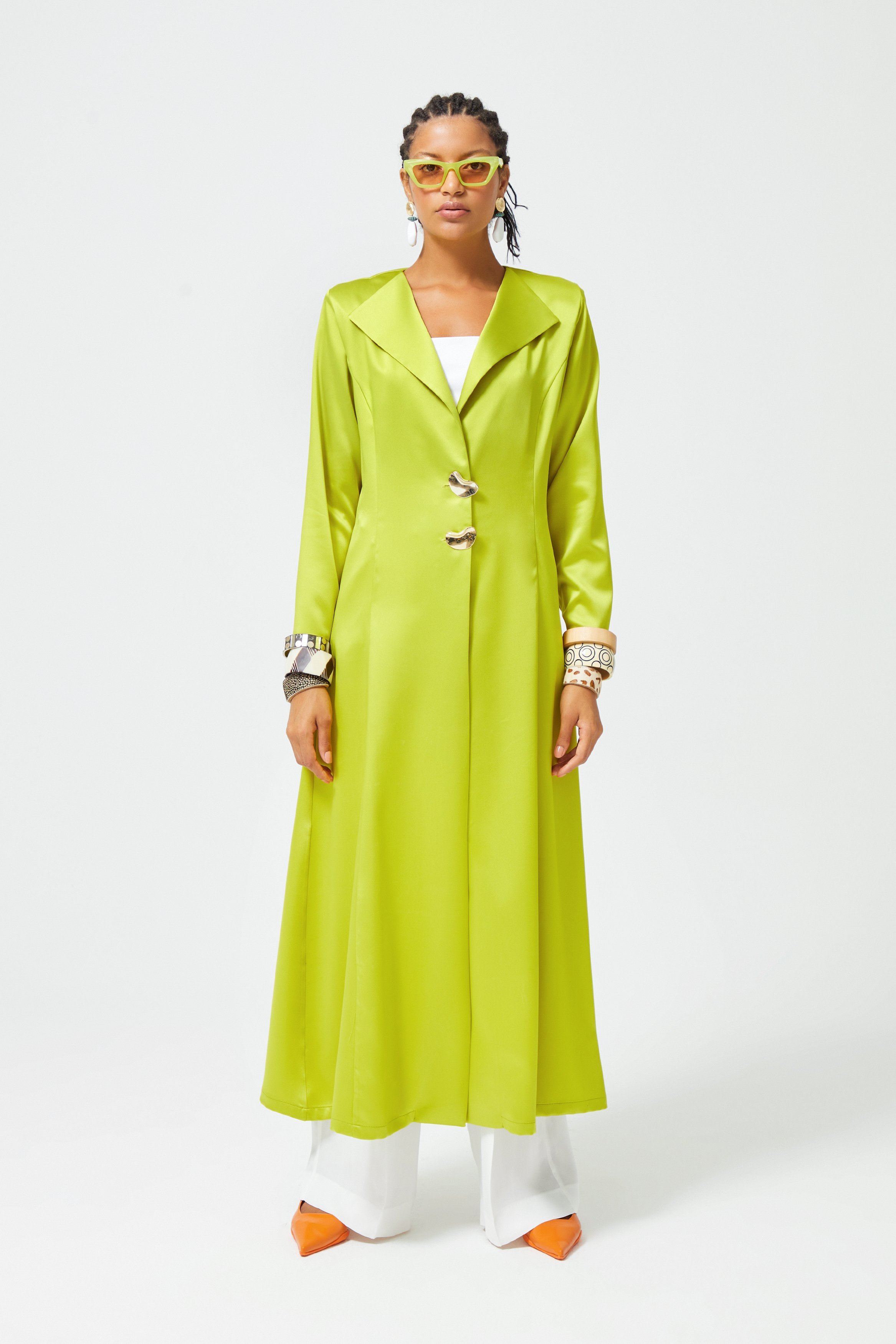 Pardesü Düğme Detaylı Yeşil