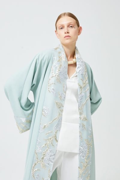 Brokar Garnili Abaya Mint Yeşili + Şal