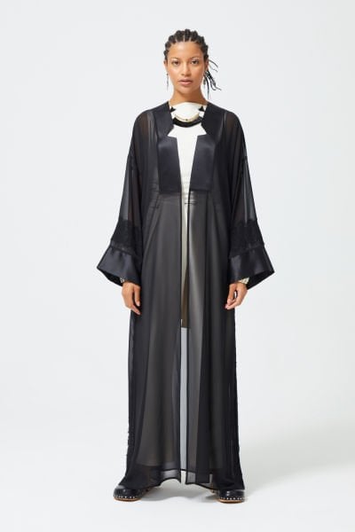 Dantel Detaylı Şifon Abaya