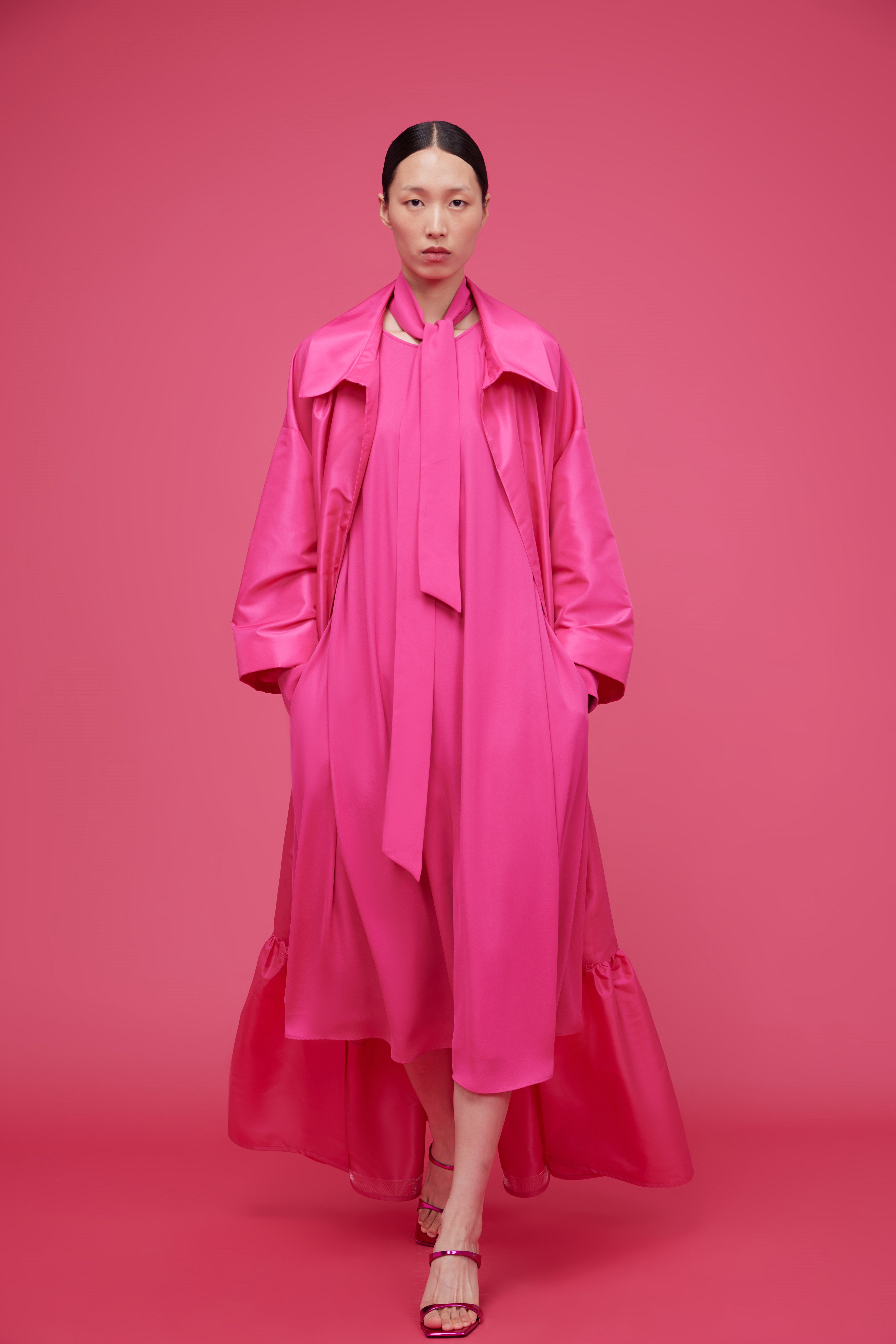 Volan Detaylı Kaftan Fuşya