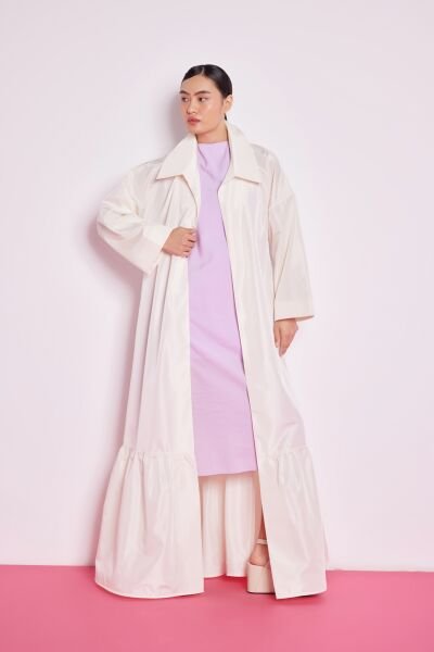 Volan Detaylı Kaftan Ekru