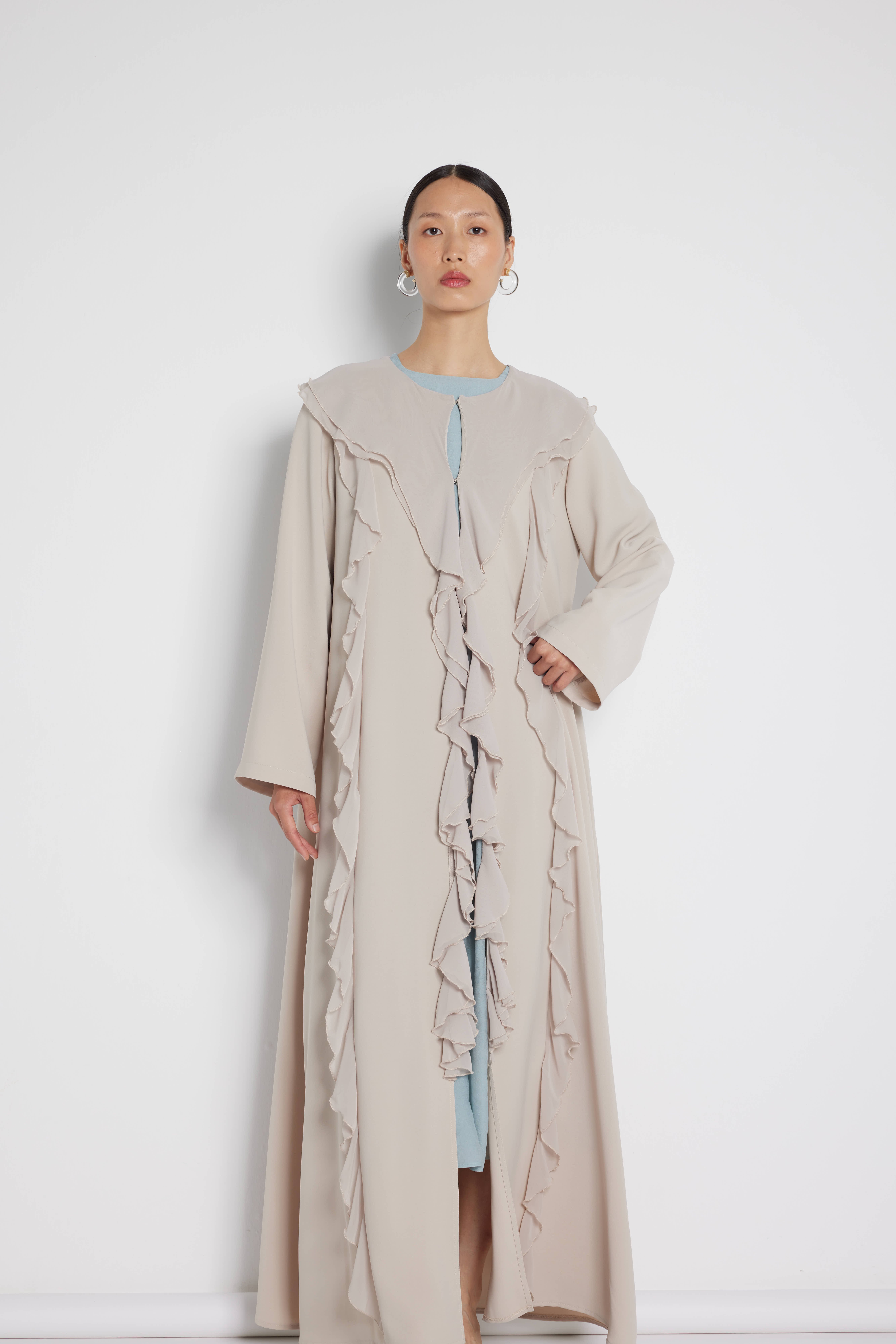 Volan Şeritli Abaya Nude