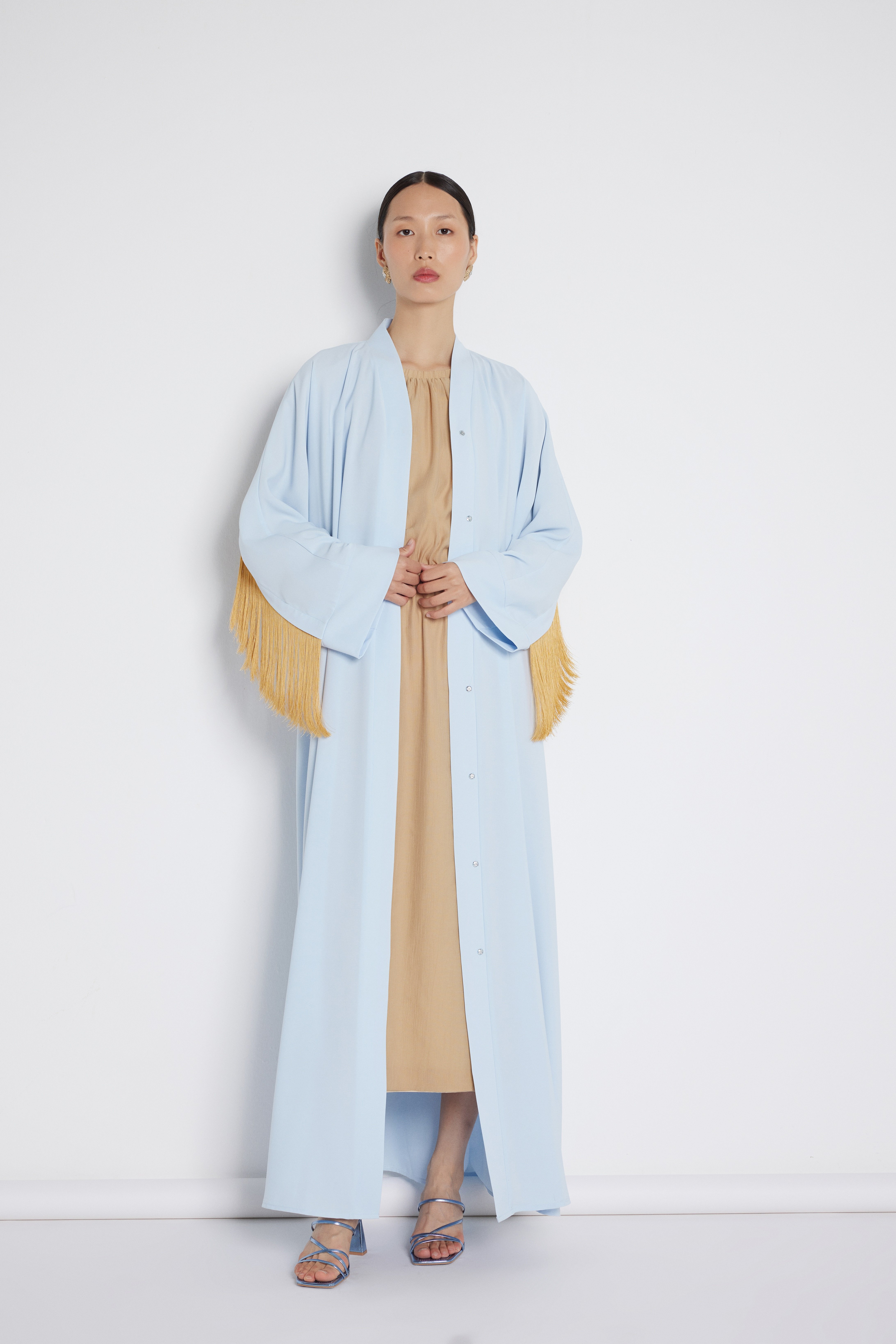 Fringe Detailed Abaya Light Blue