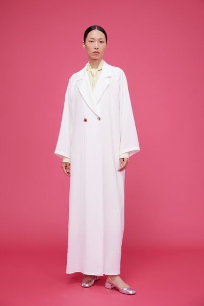Kruvaze Metal Düğmeli Abaya Beyaz