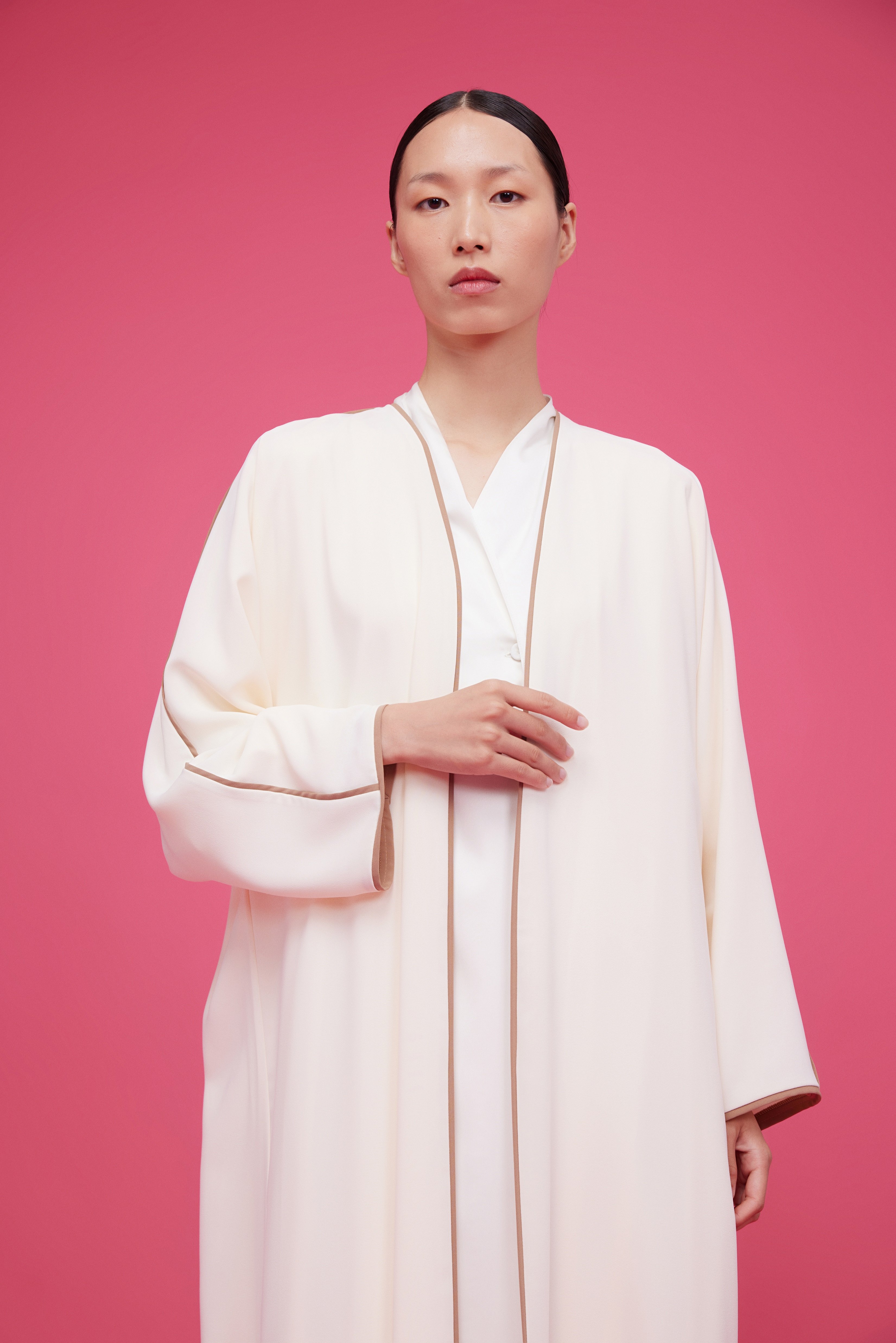 Piping Detailed Abaya Ecru