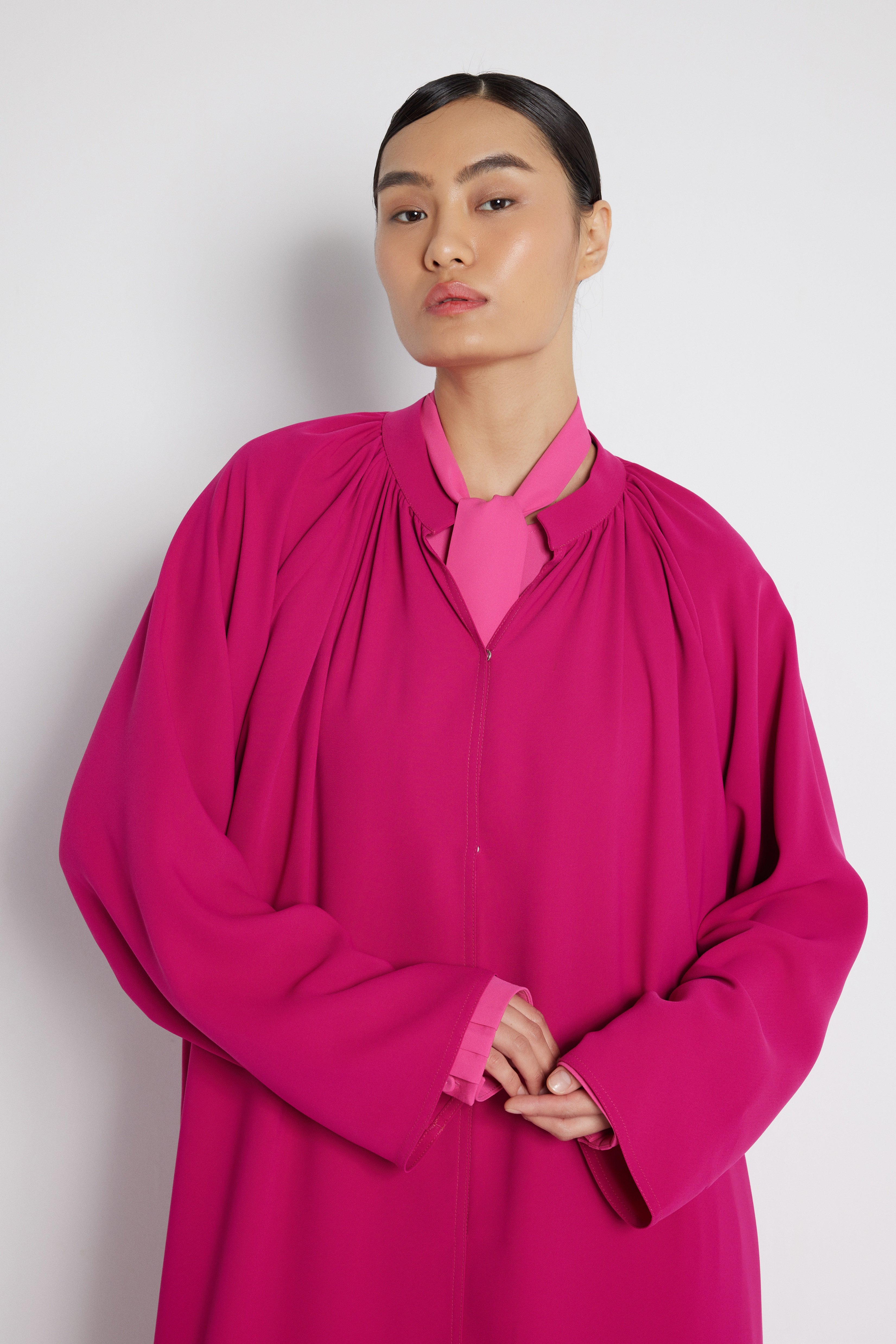 Raglan Sleeve Detailed Abaya Fuchsia