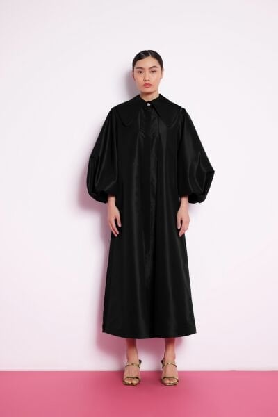 Balloon Sleeve Taffeta Dress Black