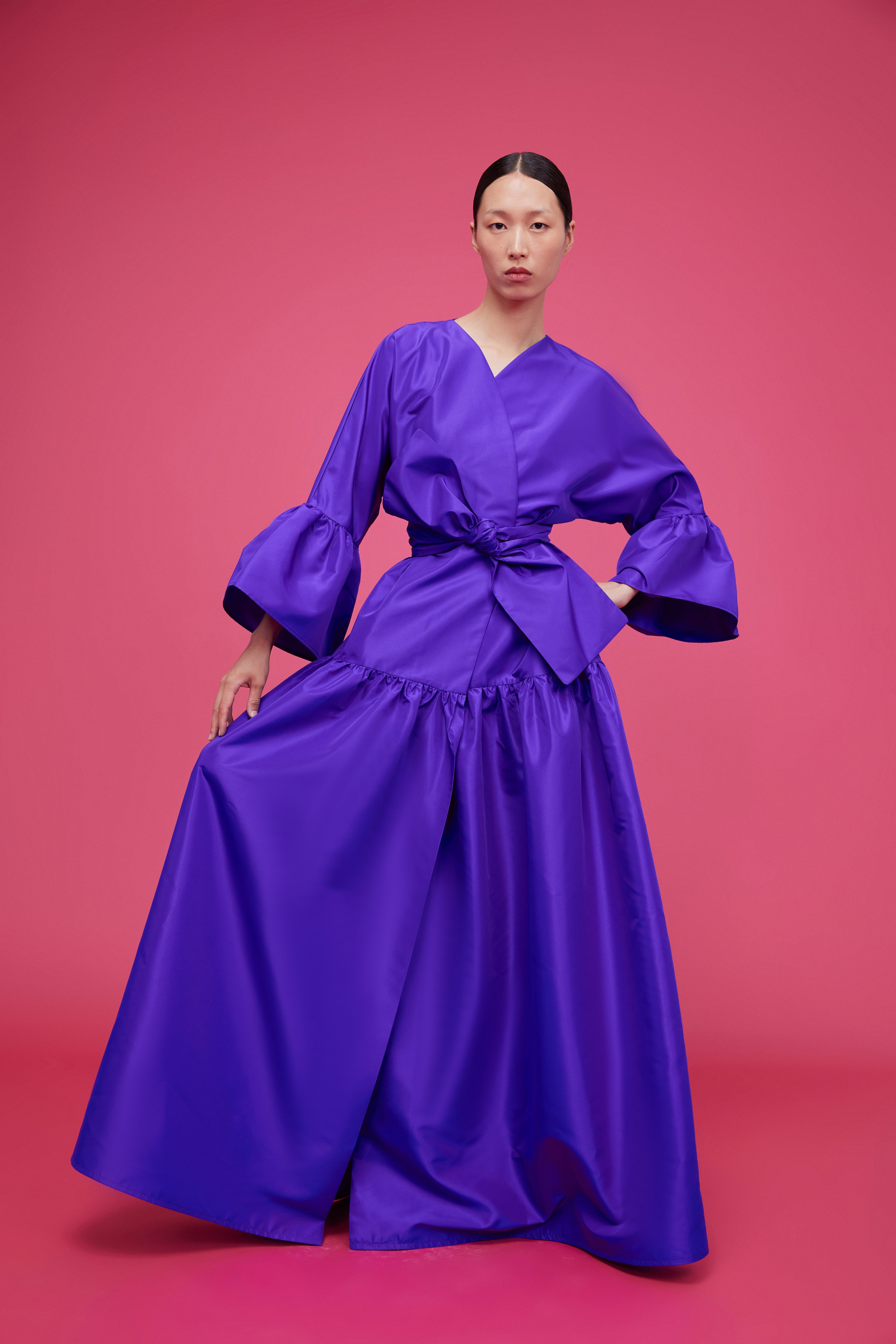 Eteği Volan Detaylı Kaftan Mor